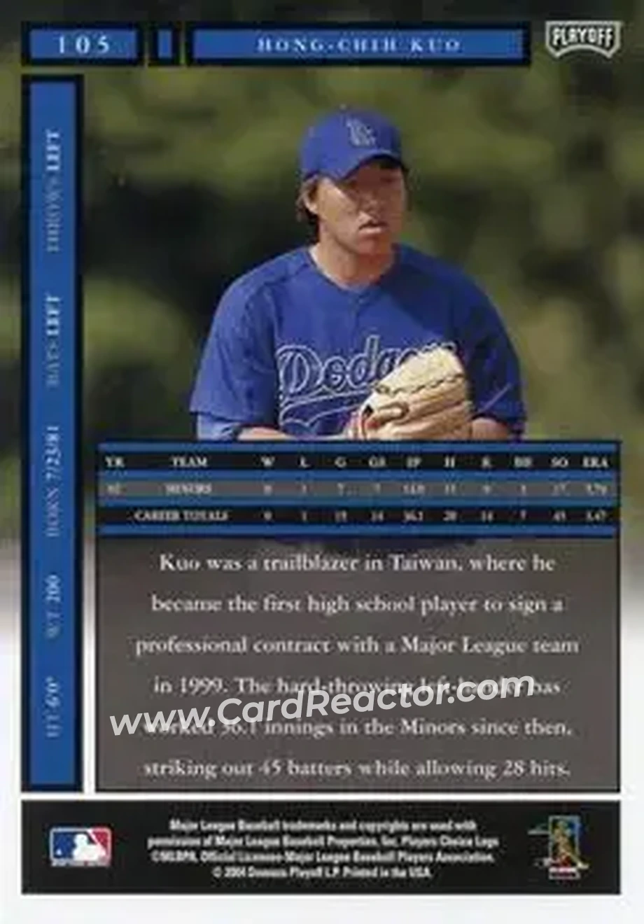 2004 Playoff Honors #105 - Hong-Chih Kuo - Los Angeles Dodgers - Back