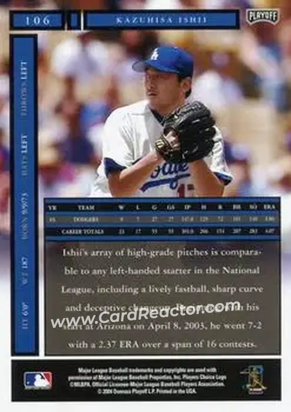 2004 Playoff Honors #106 - Kazuhisa Ishii - Los Angeles Dodgers - Back