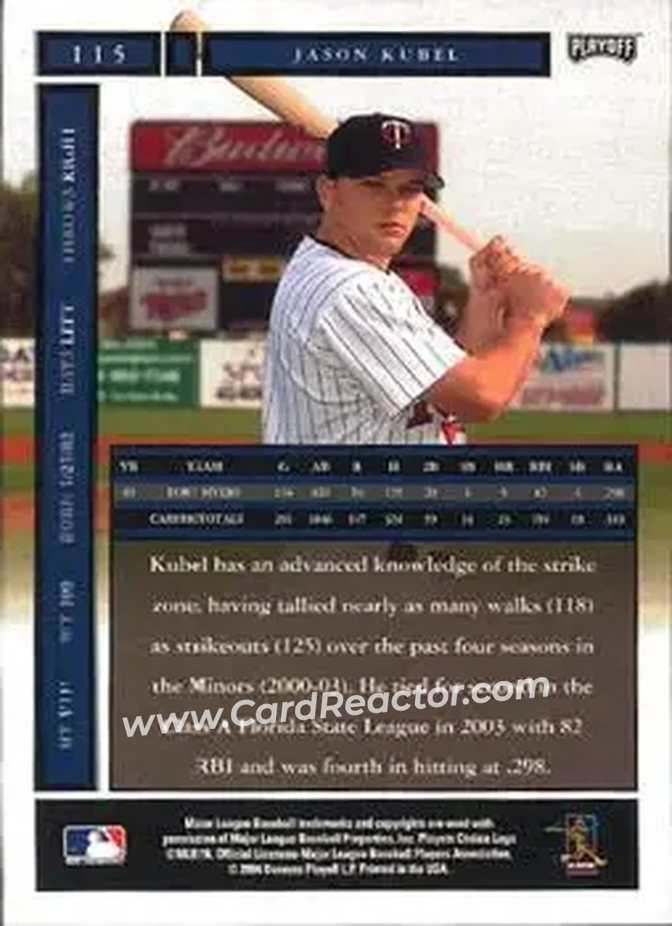 2004 Playoff Honors #115 - Jason Kubel - Minnesota Twins - Back