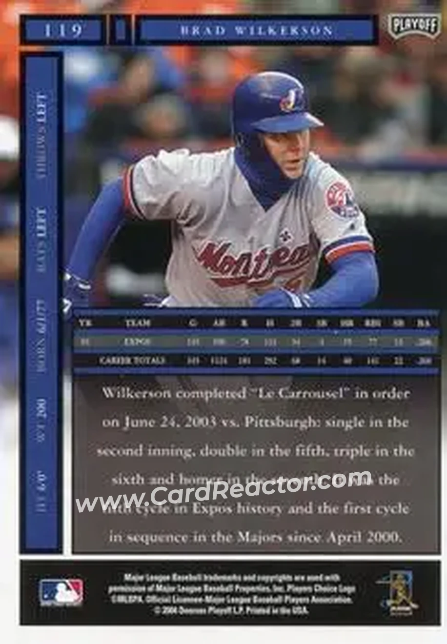 2004 Playoff Honors #119 - Brad Wilkerson - Montreal Expos - Back