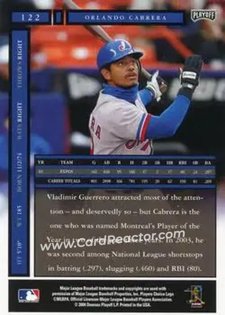 2004 Playoff Honors #122 - Orlando Cabrera - Montreal Expos - Back