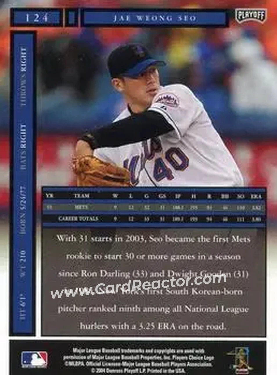 2004 Playoff Honors #124 - Jae Seo - New York Mets - Back