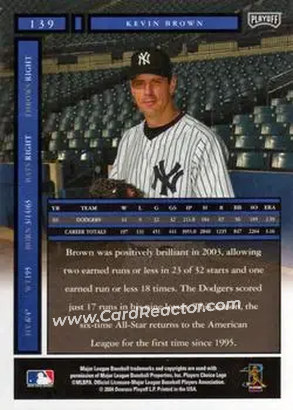 2004 Playoff Honors #139 - Kevin Brown - New York Yankees - Back