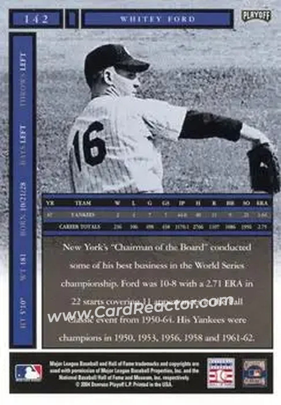 2004 Playoff Honors #142 - Ed "Whitey" Ford - New York Yankees - Back