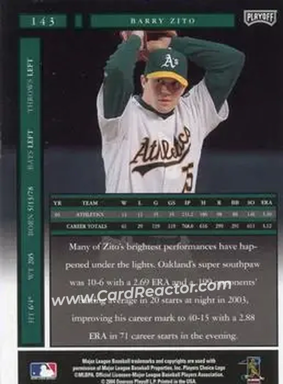 2004 Playoff Honors #143 - Barry Zito - Oakland Athletics - Back
