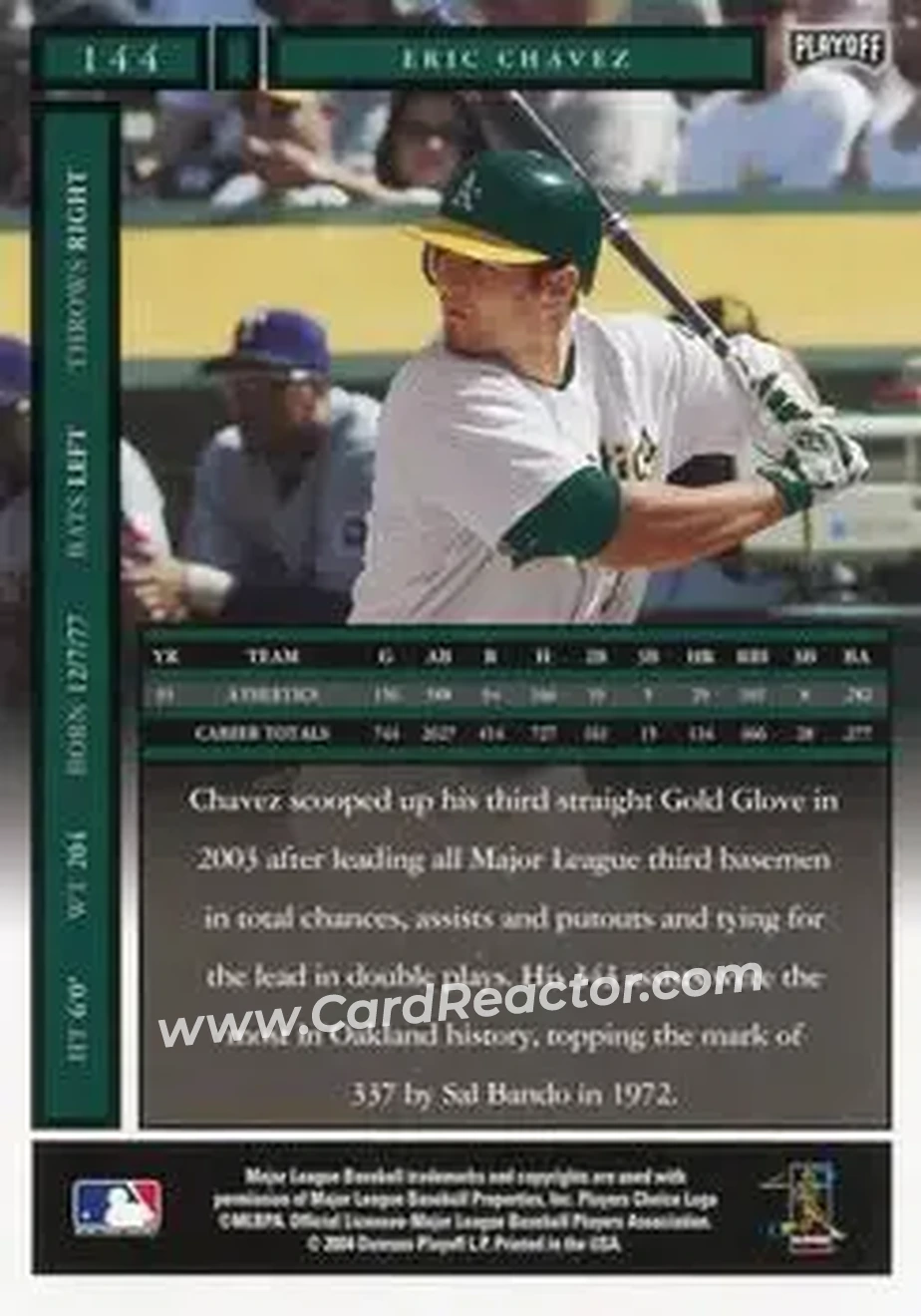 2004 Playoff Honors #144 - Eric Chavez - Oakland Athletics - Back