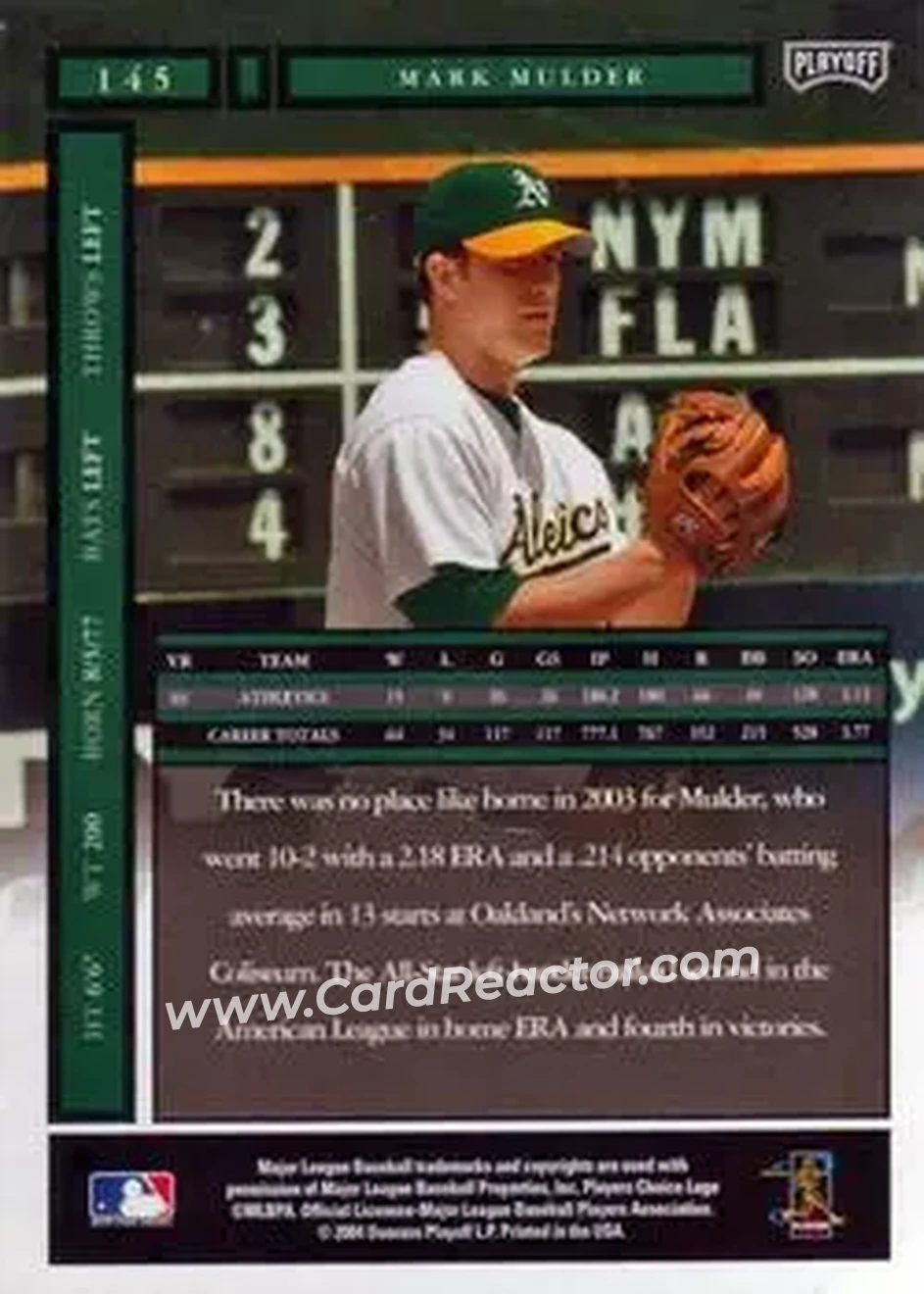 2004 Playoff Honors #145 - Mark Mulder - Oakland Athletics - Back