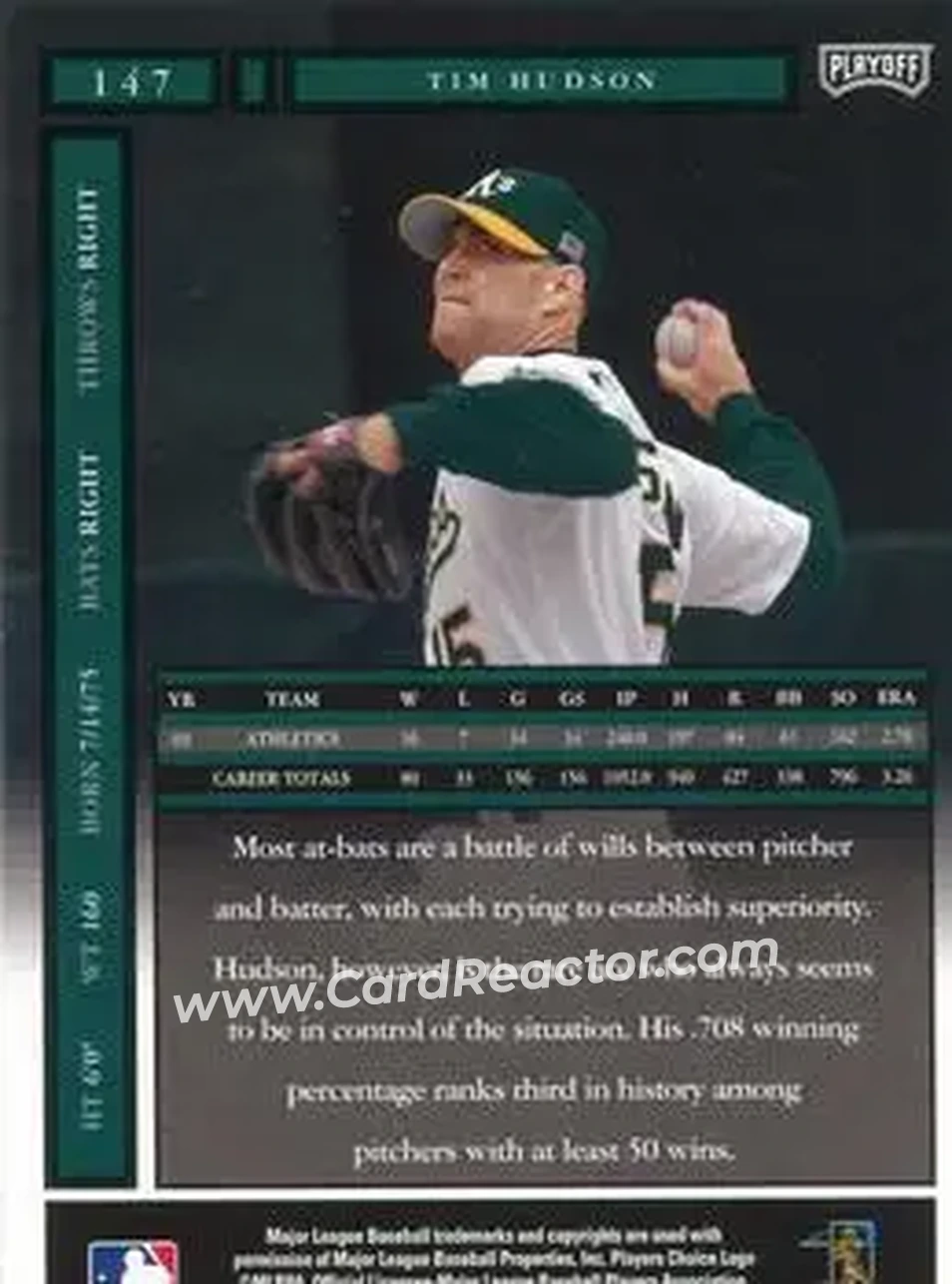 2004 Playoff Honors #147 - Tim Hudson - Oakland Athletics - Back