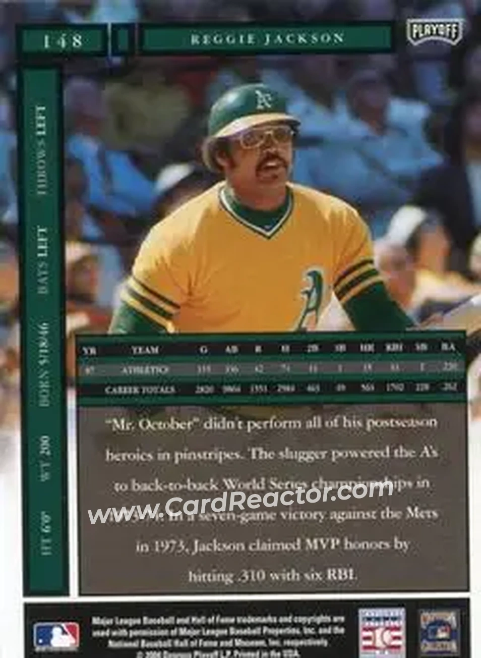 2004 Playoff Honors #148 - Reggie Jackson (b.1946 OF) - Oakland Athletics - Back