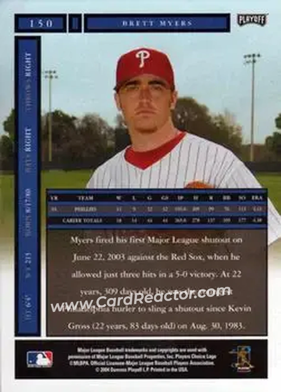 2004 Playoff Honors #150 - Brett Myers - Philadelphia Phillies - Back
