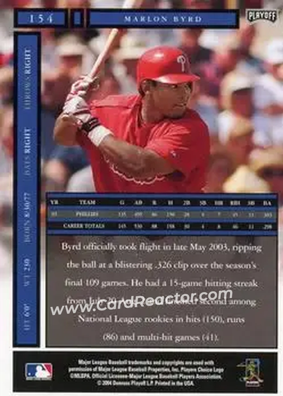 2004 Playoff Honors #154 - Marlon Byrd - Philadelphia Phillies - Back