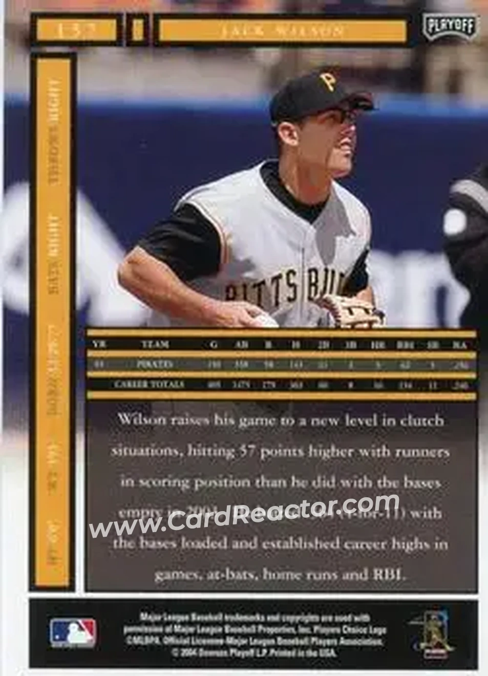 2004 Playoff Honors #157 - Jack Wilson - Pittsburgh Pirates - Back