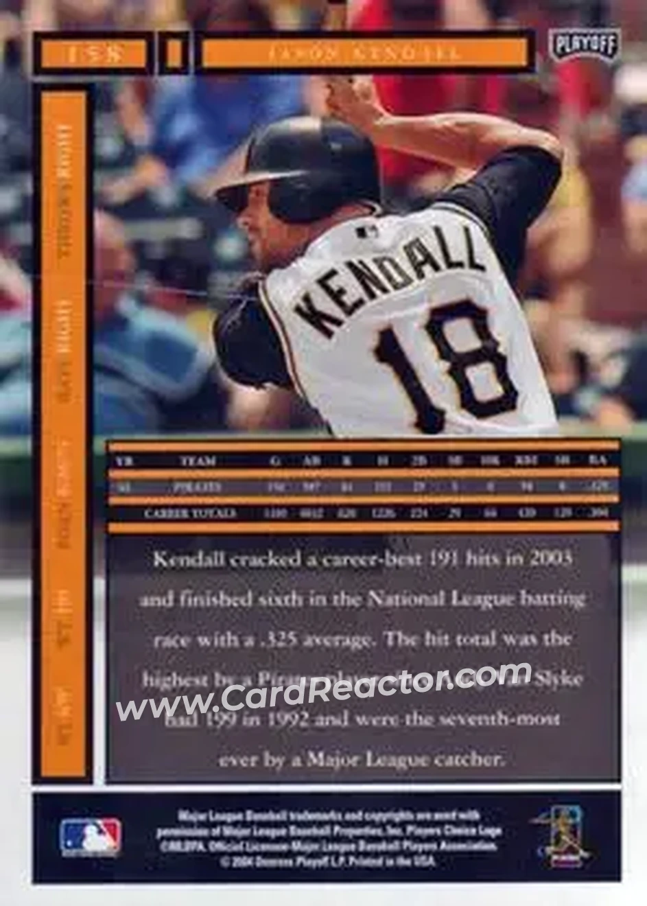 2004 Playoff Honors #158 - Jason Kendall - Pittsburgh Pirates - Back