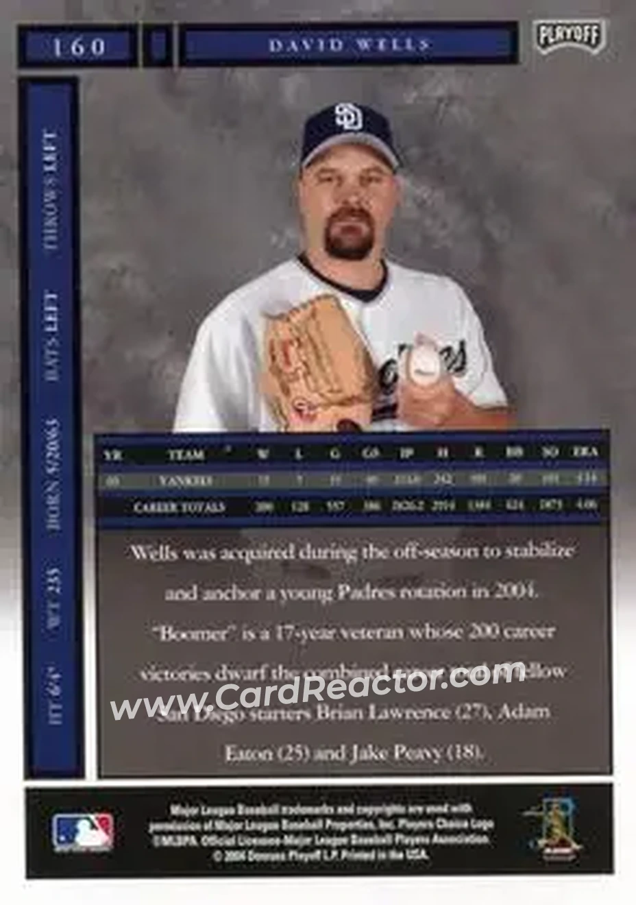 2004 Playoff Honors #160 - David Wells - San Diego Padres - Back