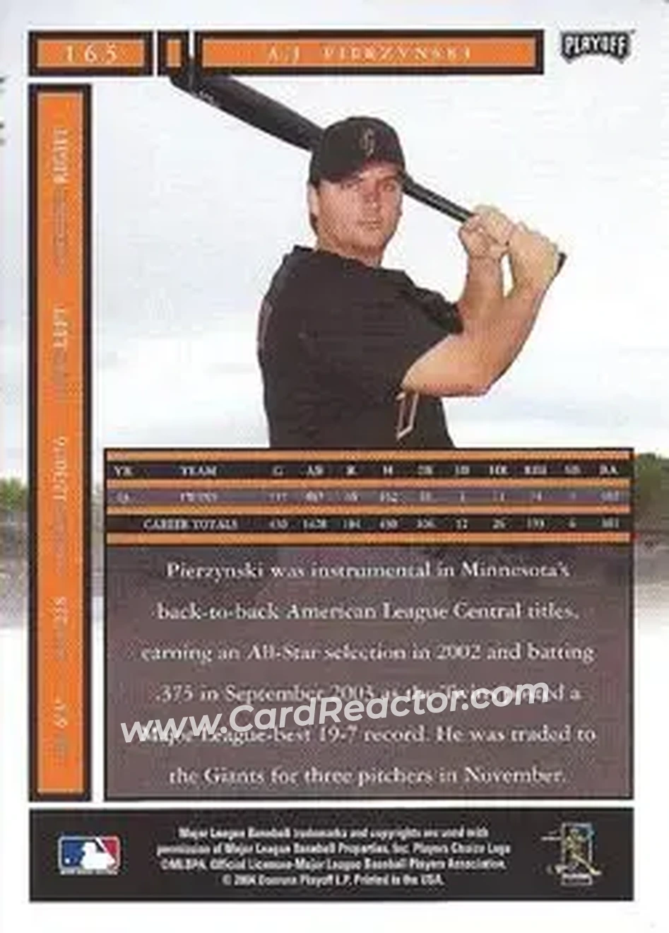 2004 Playoff Honors #165 - A.J. Pierzynski - San Francisco Giants - Back