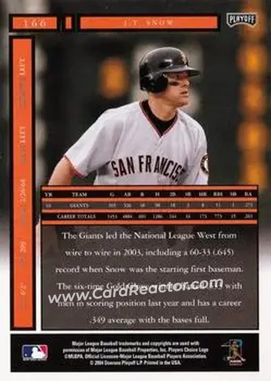 2004 Playoff Honors #166 - J.T. Snow - San Francisco Giants - Back