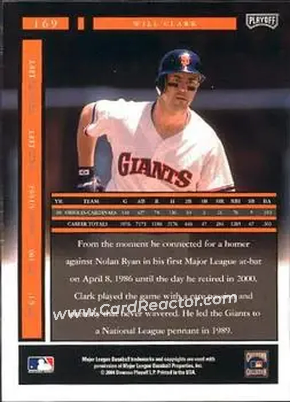 2004 Playoff Honors #169 - Will Clark - San Francisco Giants - Back 2004 Playoff Honors #169 - Will Clark - San Francisco Giants - Back