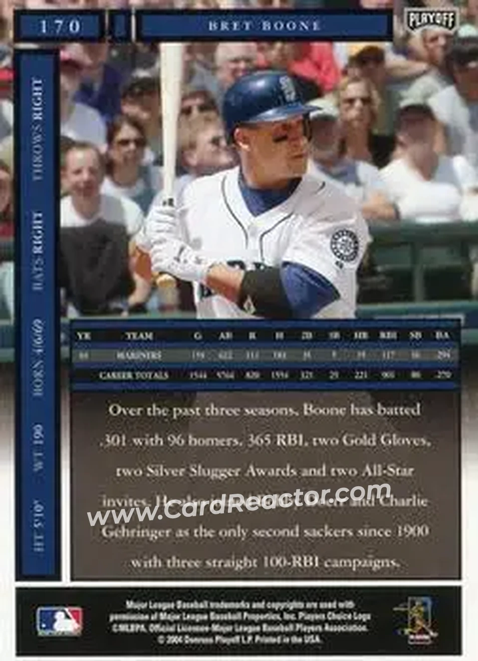 2004 Playoff Honors #170 - Bret Boone - Seattle Mariners - Back 2004 Playoff Honors #170 - Bret Boone - Seattle Mariners - Back