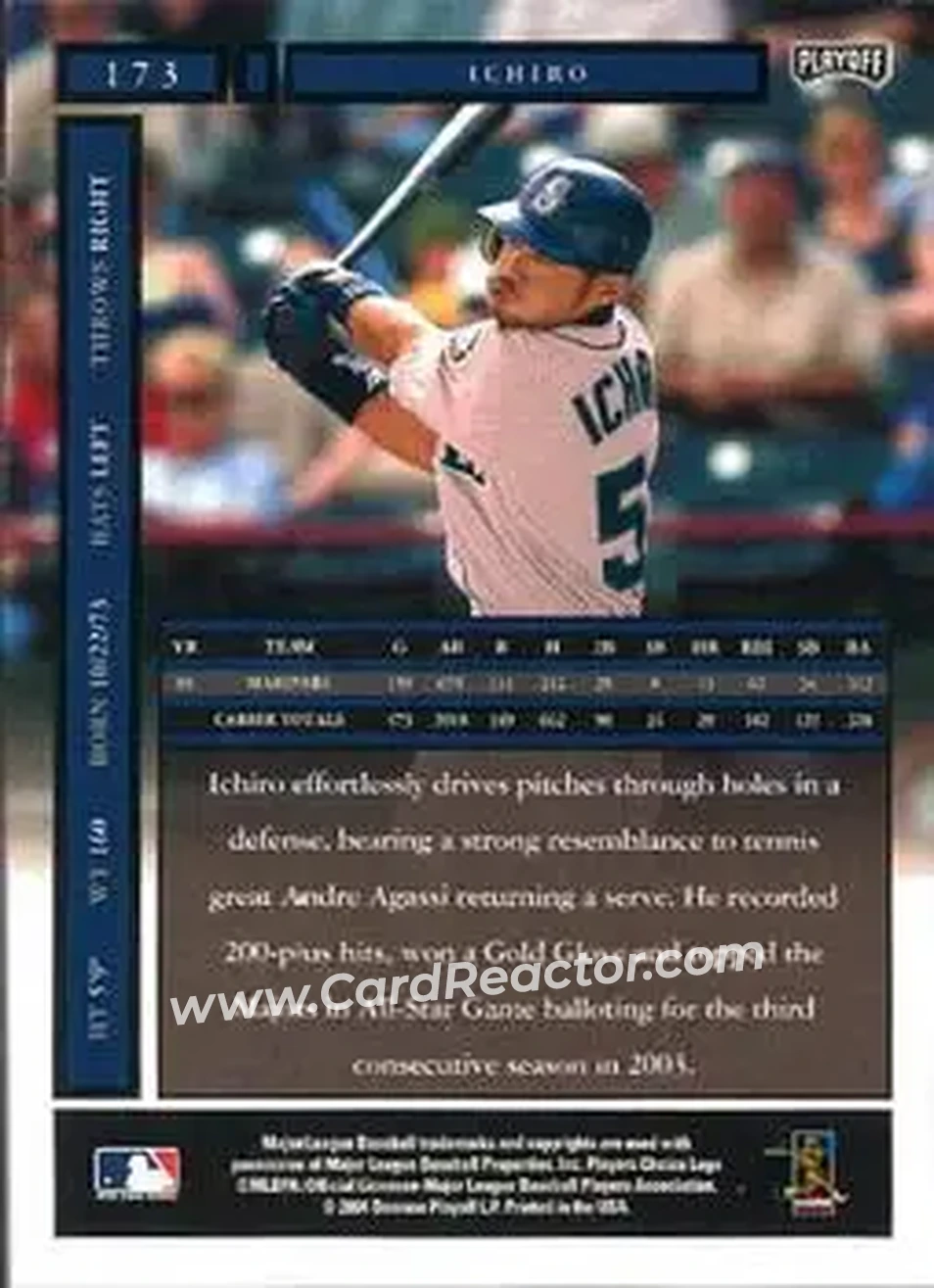 2004 Playoff Honors #173 - Ichiro - Seattle Mariners - Back