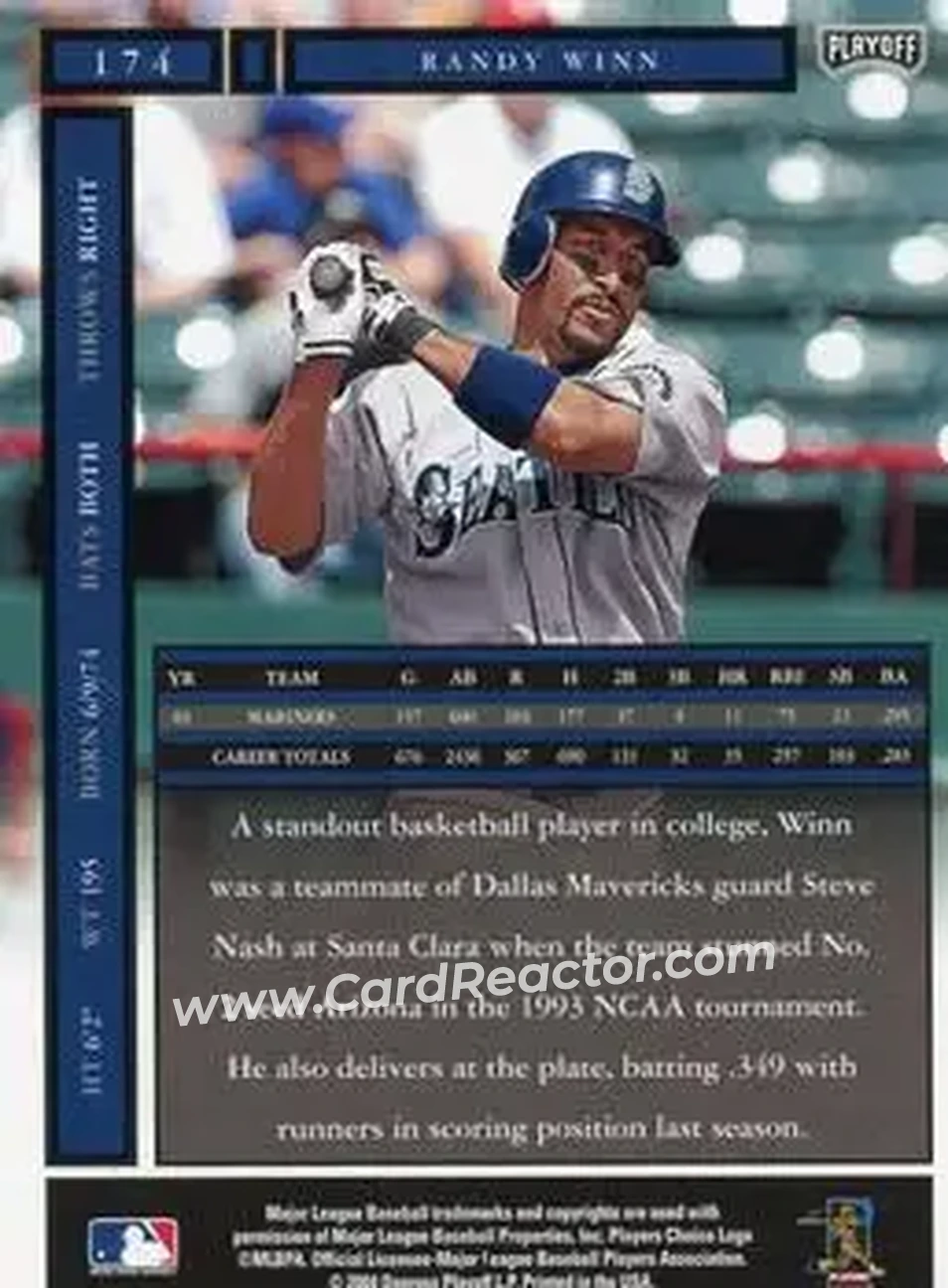 2004 Playoff Honors #174 - Randy Winn - Seattle Mariners - Back