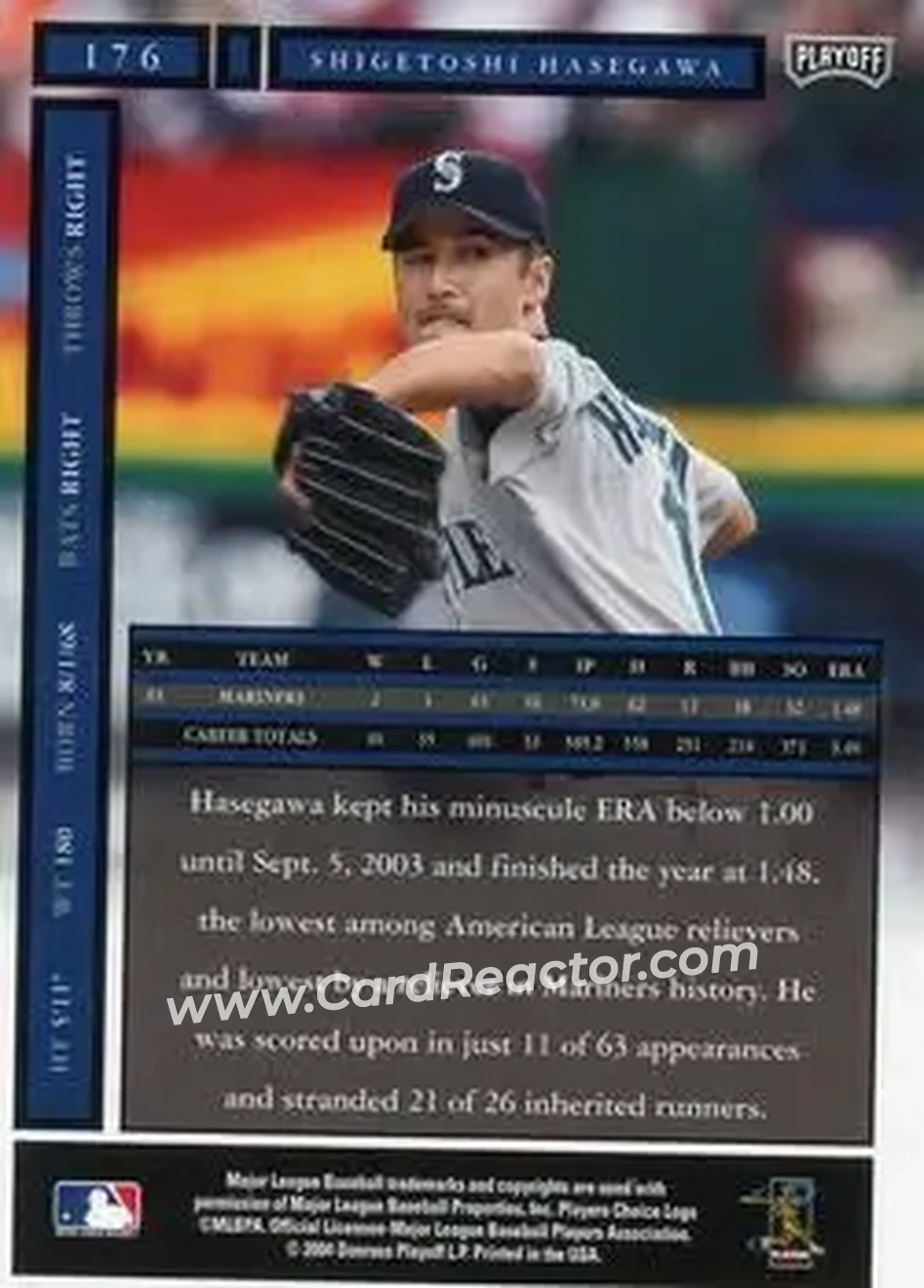 2004 Playoff Honors #176 - Shigetoshi Hasegawa - Seattle Mariners - Back 2004 Playoff Honors #176 - Shigetoshi Hasegawa - Seattle Mariners - Back