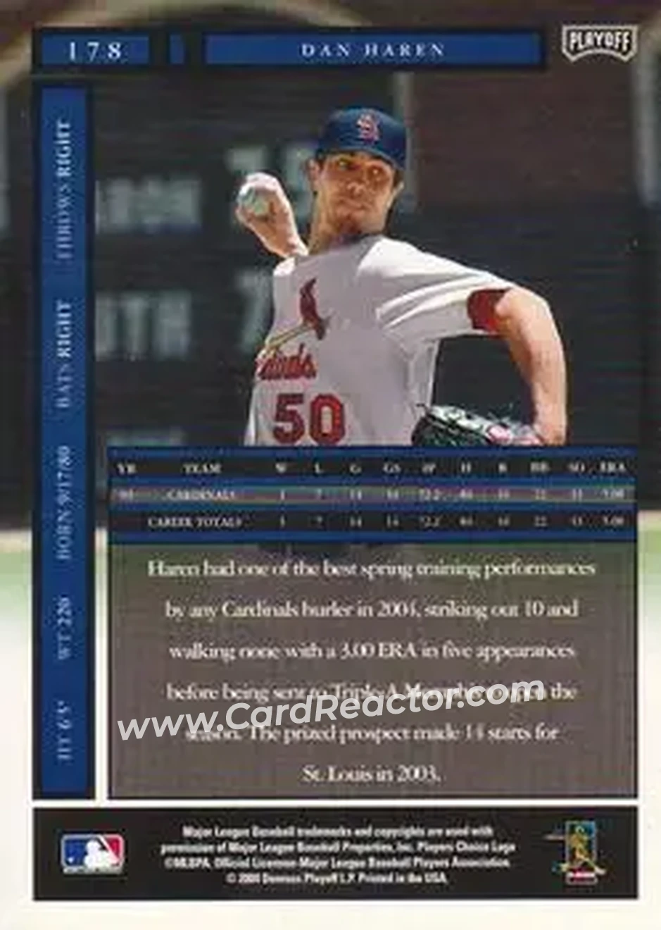 2004 Playoff Honors #178 - Dan Haren - St. Louis Cardinals - Back 2004 Playoff Honors #178 - Dan Haren - St. Louis Cardinals - Back