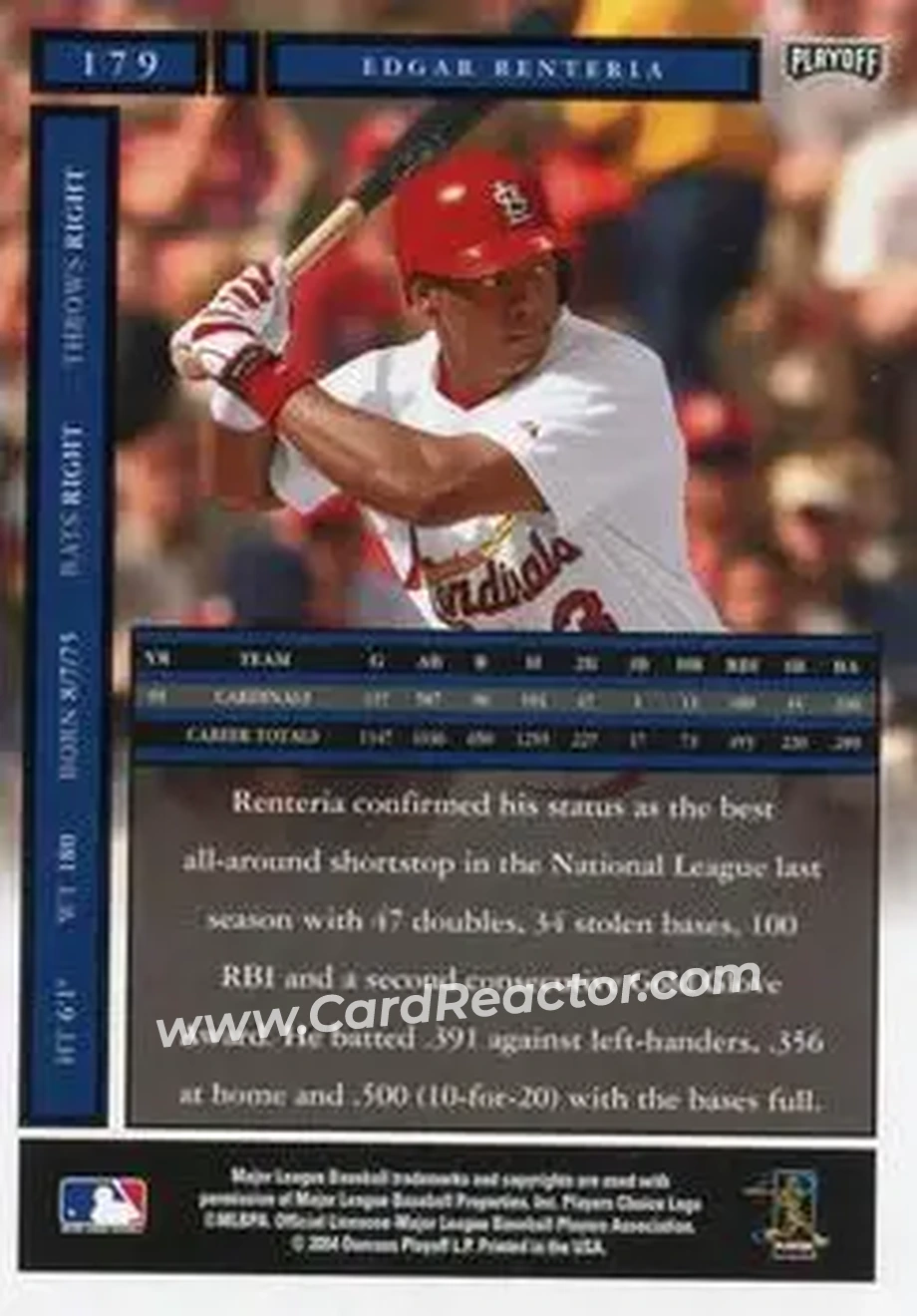 2004 Playoff Honors #179 - Edgar Renteria - St. Louis Cardinals - Back