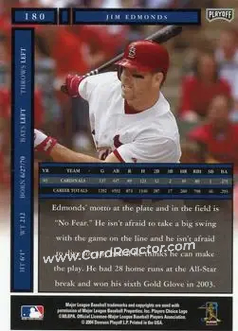 2004 Playoff Honors #180 - Jim Edmonds - St. Louis Cardinals - Back