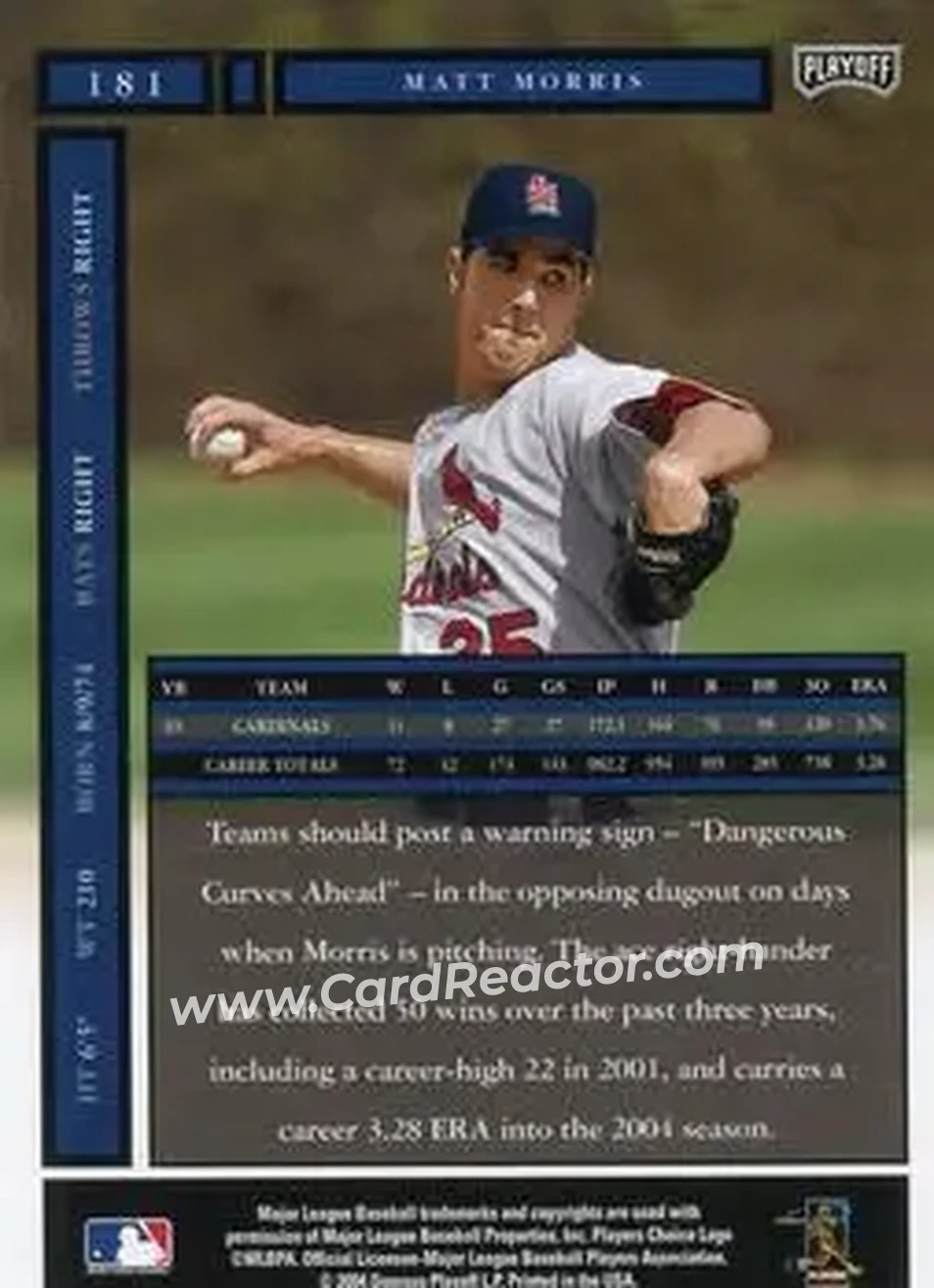 2004 Playoff Honors #181 - Matt Morris - St. Louis Cardinals - Back
