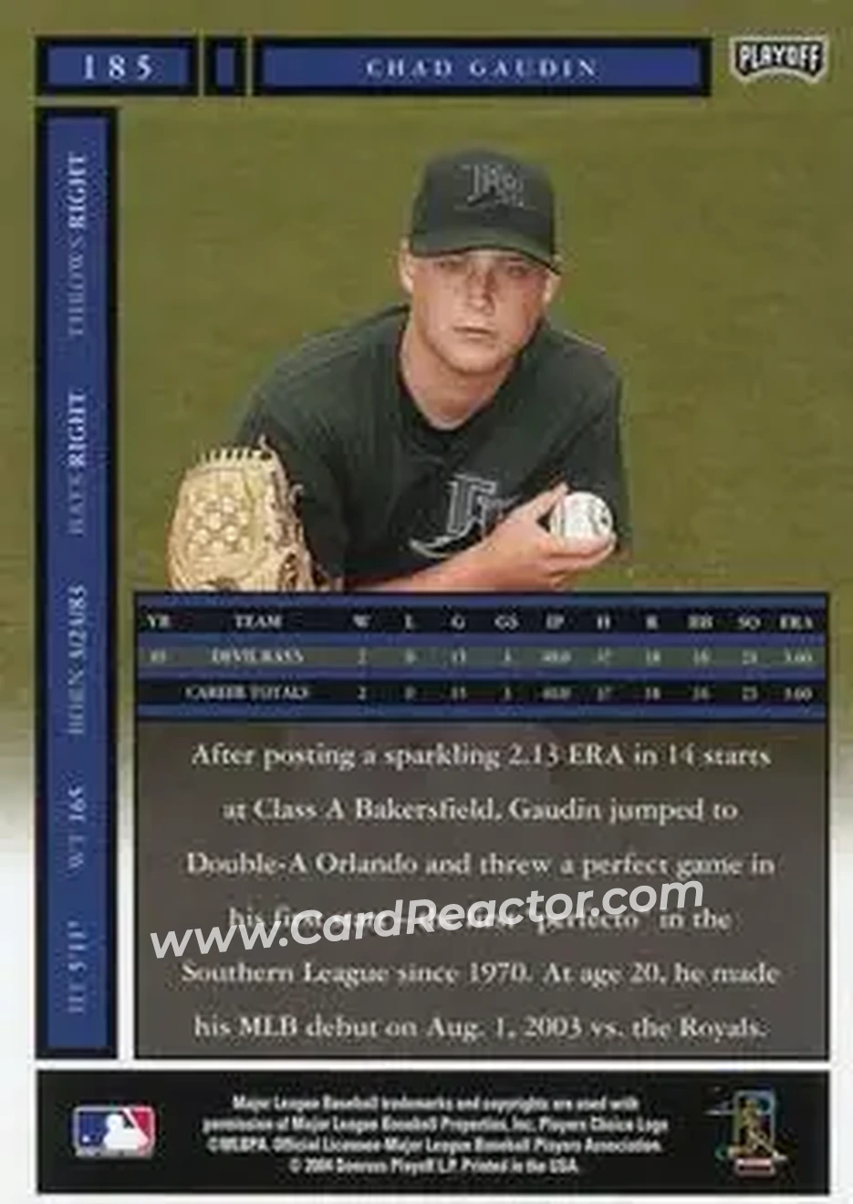 2004 Playoff Honors #185 - Chad Gaudin - Tampa Bay Devil Rays - Back
