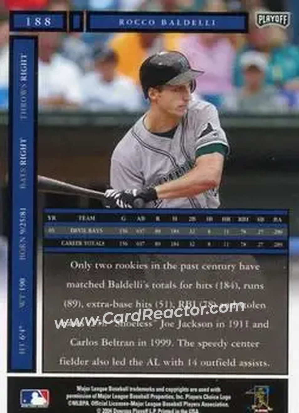 2004 Playoff Honors #188 - Rocco Baldelli - Tampa Bay Devil Rays - Back
