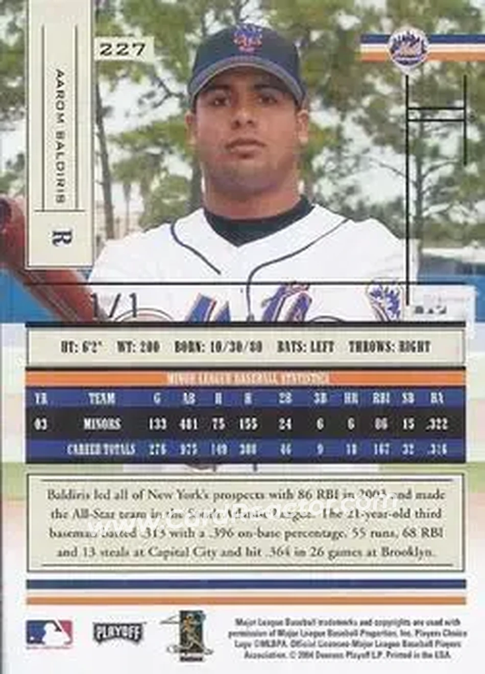 2004 Playoff Absolute Memorabilia - Signature Spectrum Platinum #227 - Aarom Baldiris - New York Mets - Back
