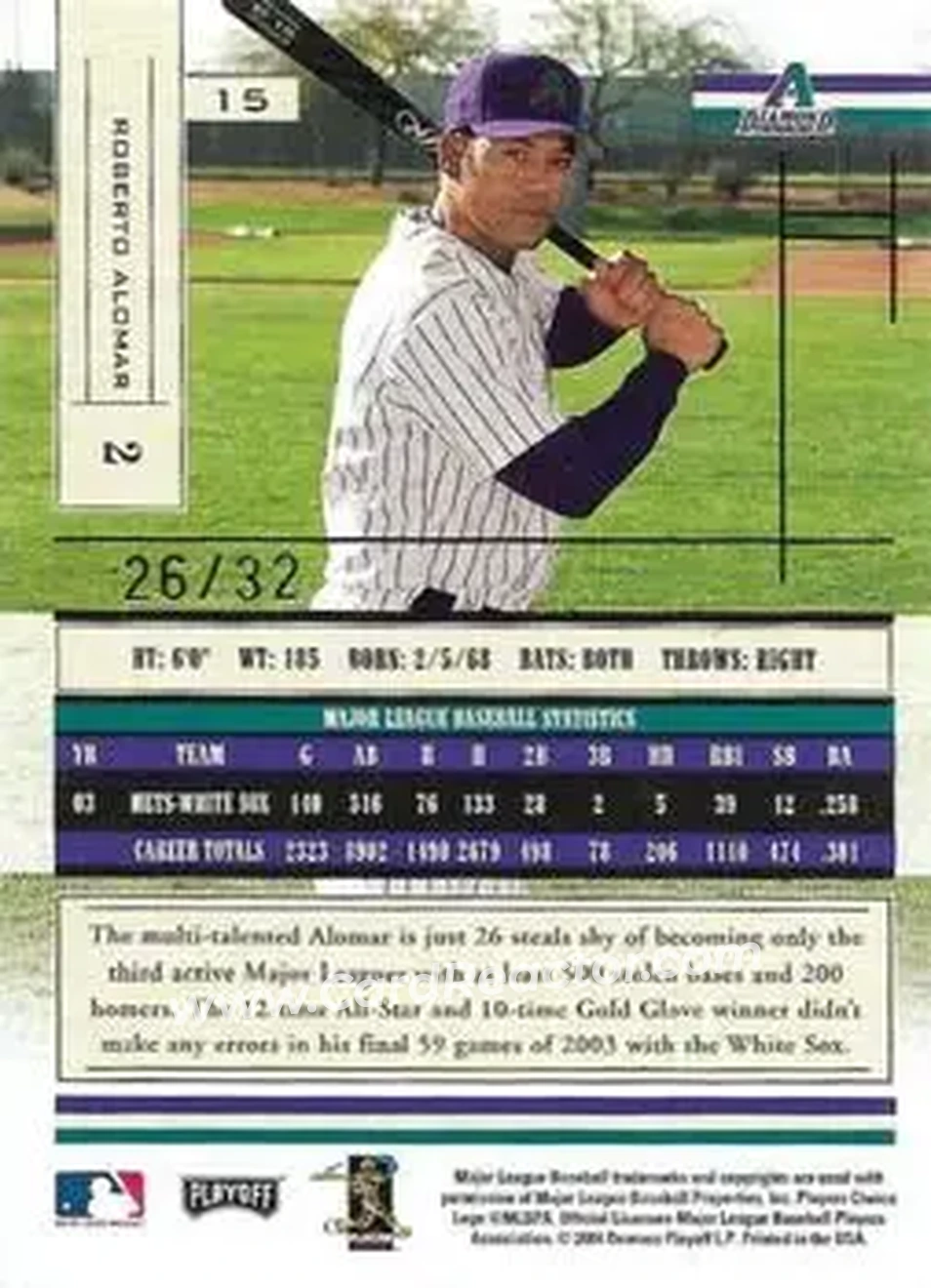 2004 Playoff Absolute Memorabilia - Signature Spectrum Silver #15 - Roberto Alomar - Arizona Diamondbacks - Back