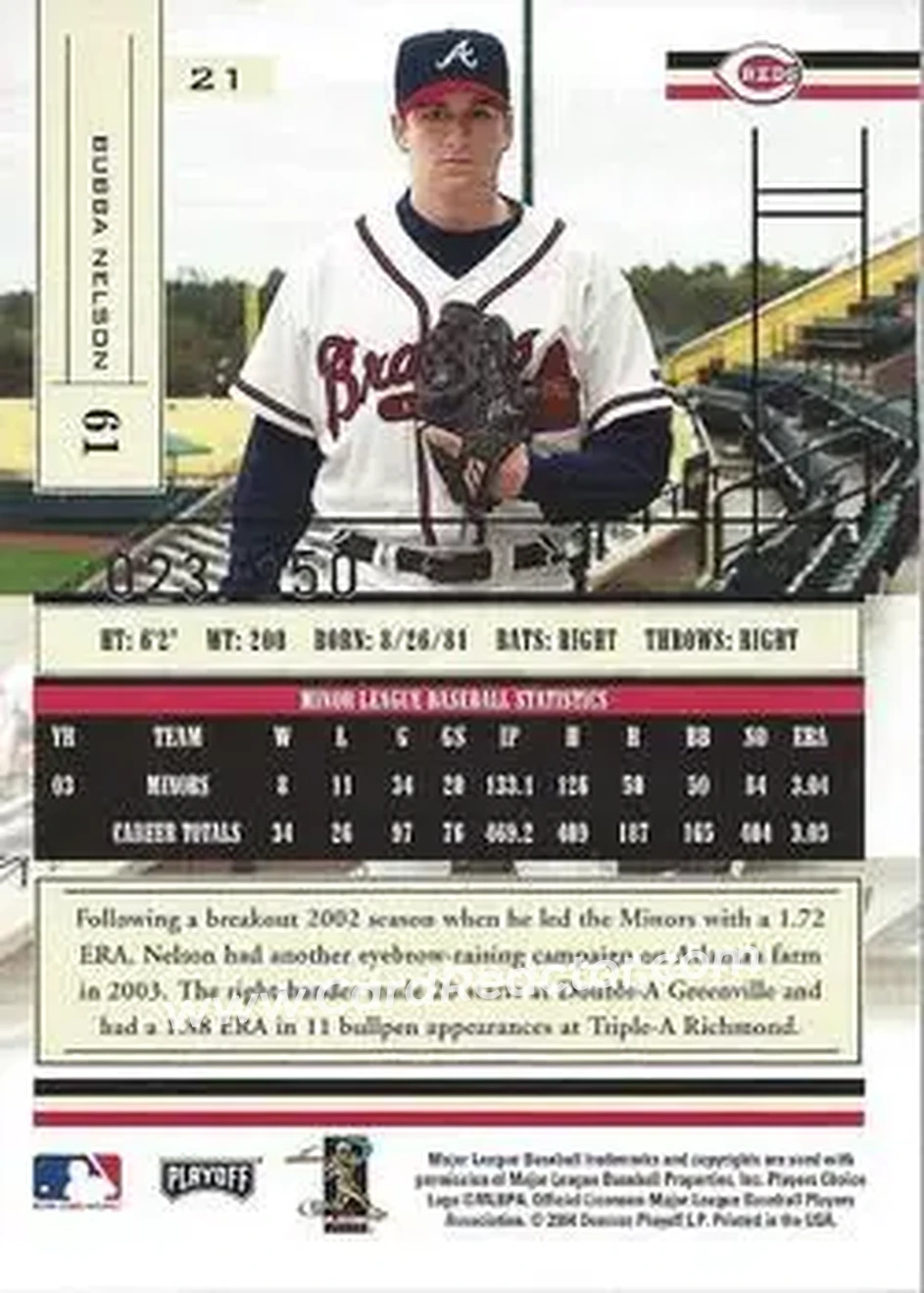 2004 Playoff Absolute Memorabilia - Signature Spectrum Silver #21 - Bubba Nelson - Cincinnati Reds - Back