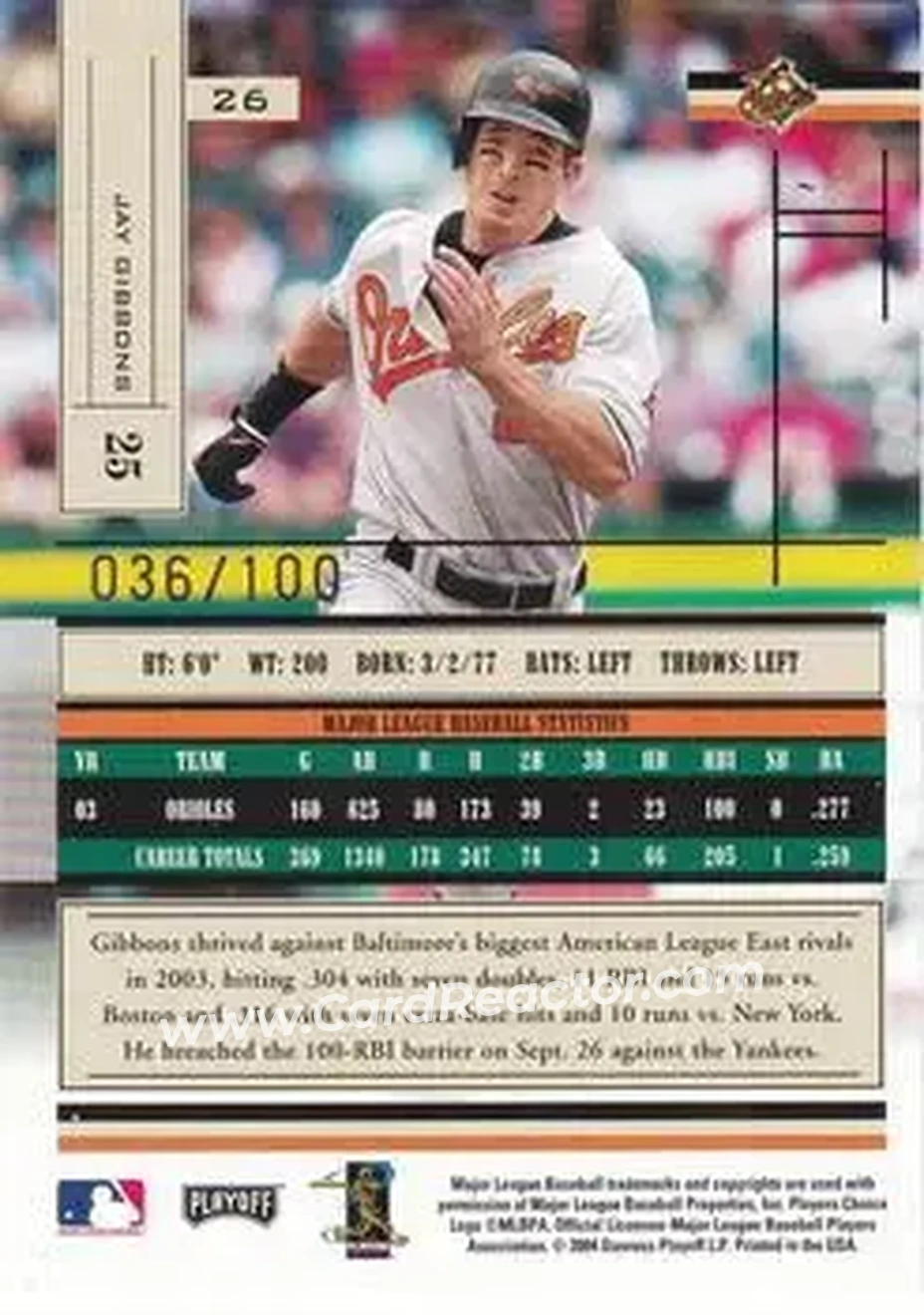 2004 Playoff Absolute Memorabilia - Signature Spectrum Silver #26 - Jay Gibbons - Baltimore Orioles - Back