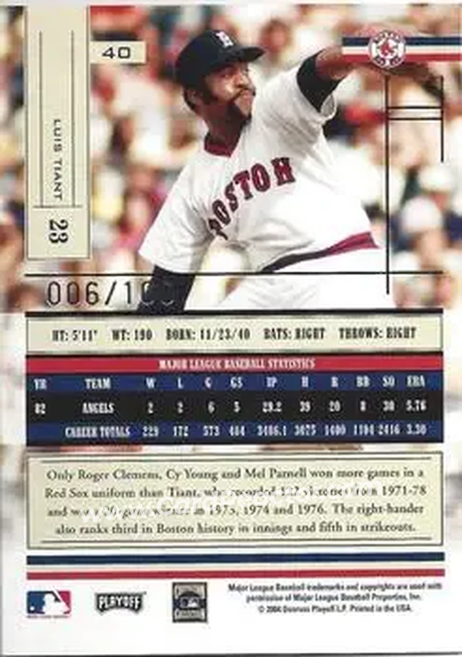 2004 Playoff Absolute Memorabilia - Signature Spectrum Silver #40 - Luis Tiant - Boston Red Sox - Back