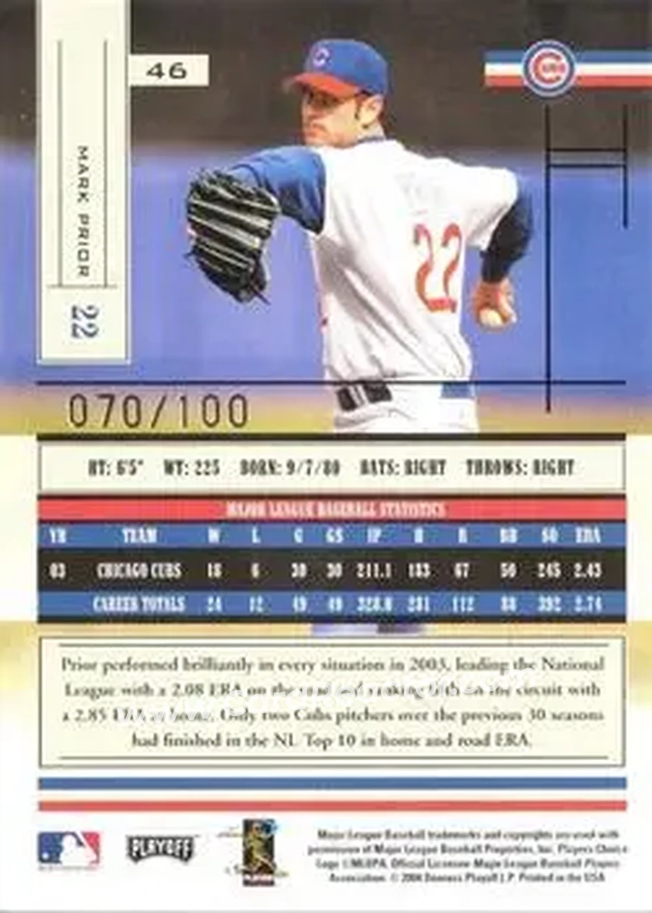 2004 Playoff Absolute Memorabilia - Signature Spectrum Silver #46 - Mark Prior - Chicago Cubs - Back