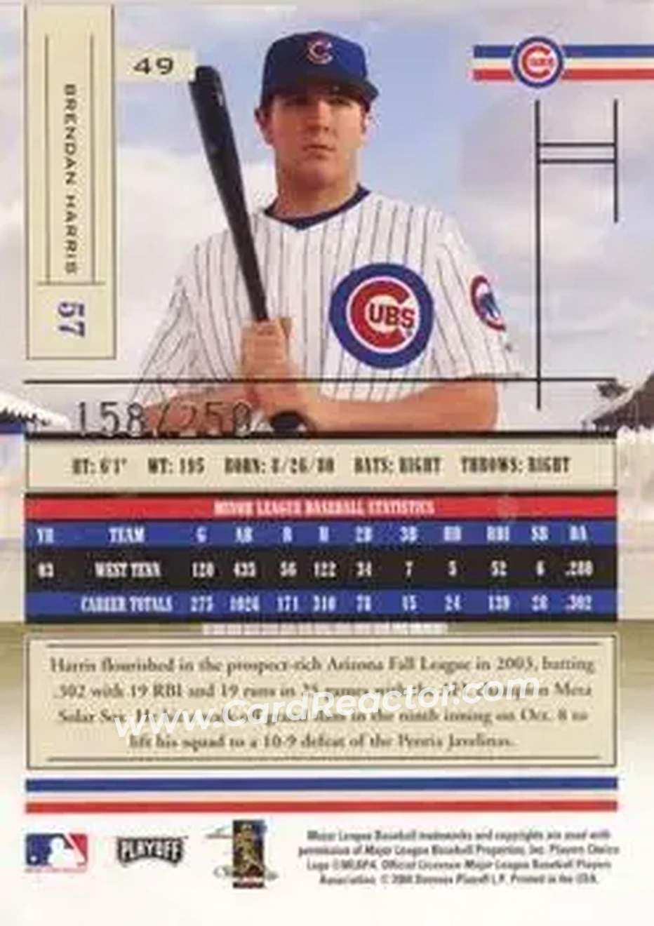 2004 Playoff Absolute Memorabilia - Signature Spectrum Silver #49 - Brendan Harris - Chicago Cubs - Back