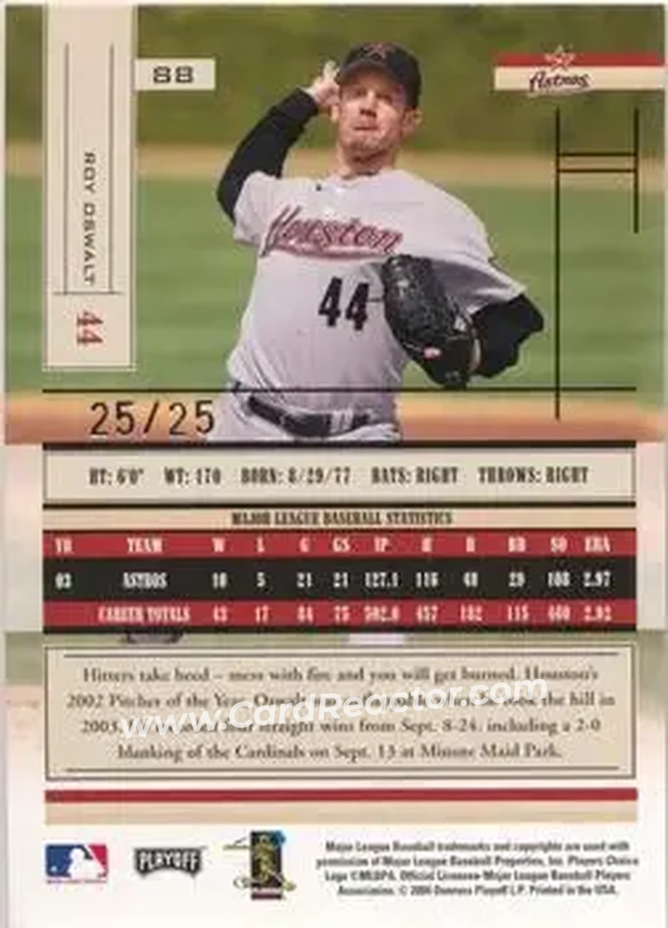 2004 Playoff Absolute Memorabilia - Signature Spectrum Silver #88 - Roy Oswalt - Houston Astros - Back 2004 Playoff Absolute Memorabilia - Signature Spectrum Silver #88 - Roy Oswalt - Houston Astros - Back