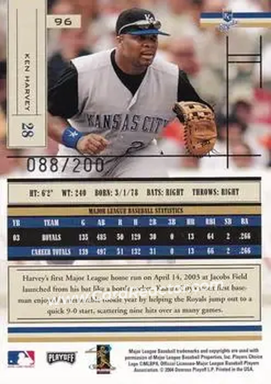 2004 Playoff Absolute Memorabilia - Signature Spectrum Silver #96 - Ken Harvey - Kansas City Royals - Back