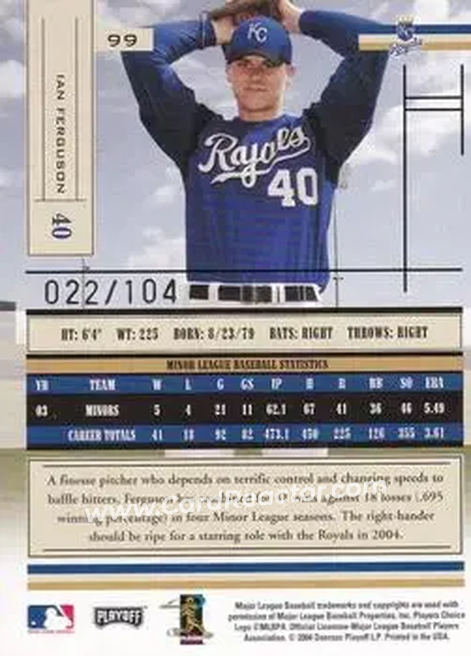 2004 Playoff Absolute Memorabilia - Signature Spectrum Silver #99 - Ian Ferguson - Kansas City Royals - Back