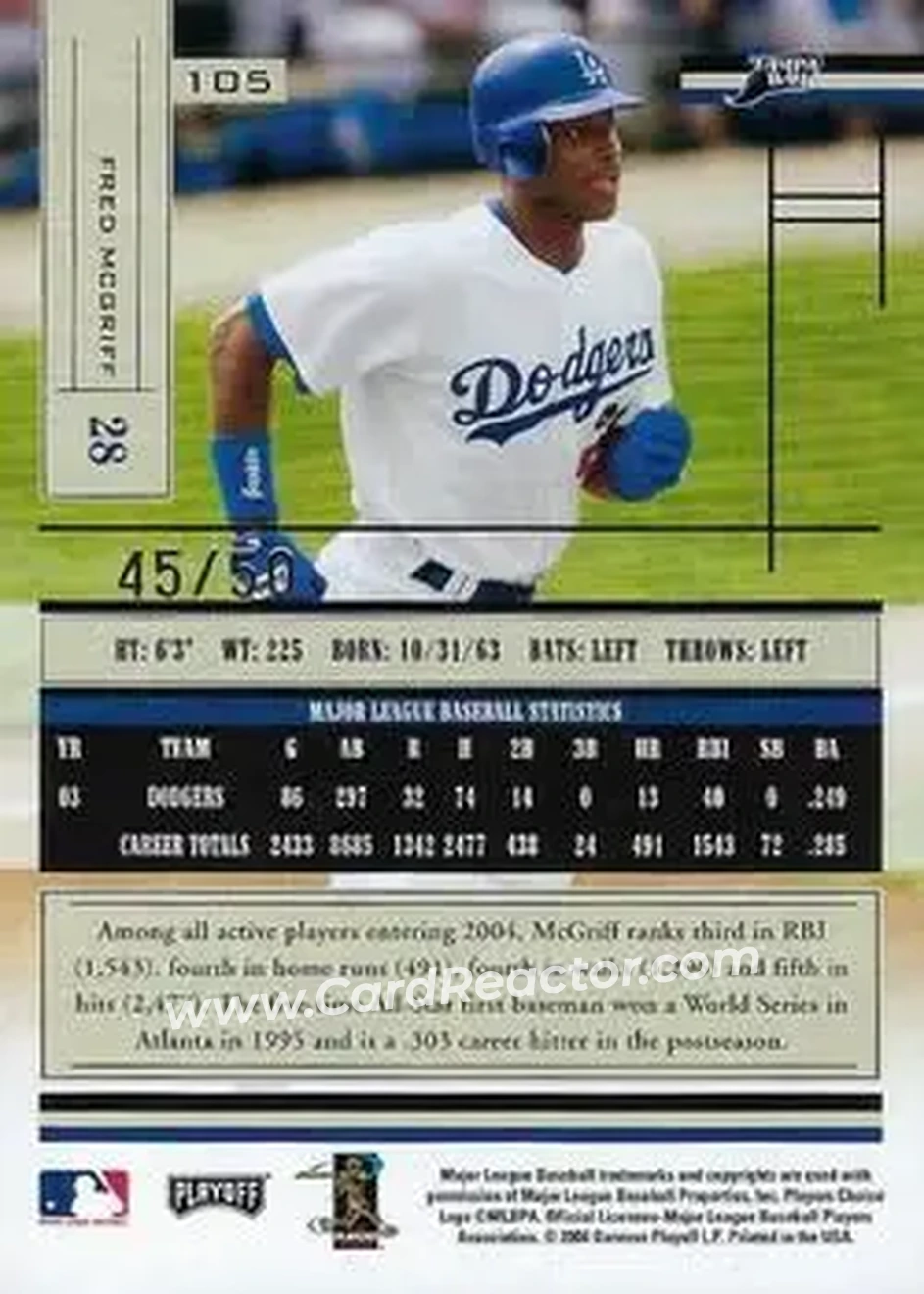 2004 Playoff Absolute Memorabilia - Signature Spectrum Silver #105 - Fred McGriff - Tampa Bay Devil Rays - Back
