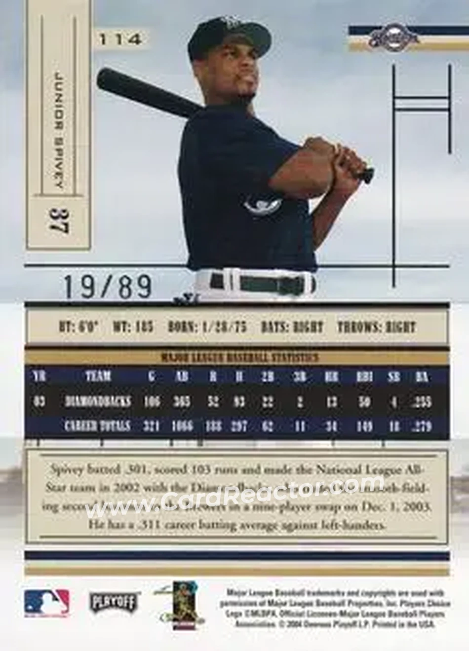 2004 Playoff Absolute Memorabilia - Signature Spectrum Silver #114 - Junior Spivey - Milwaukee Brewers - Back