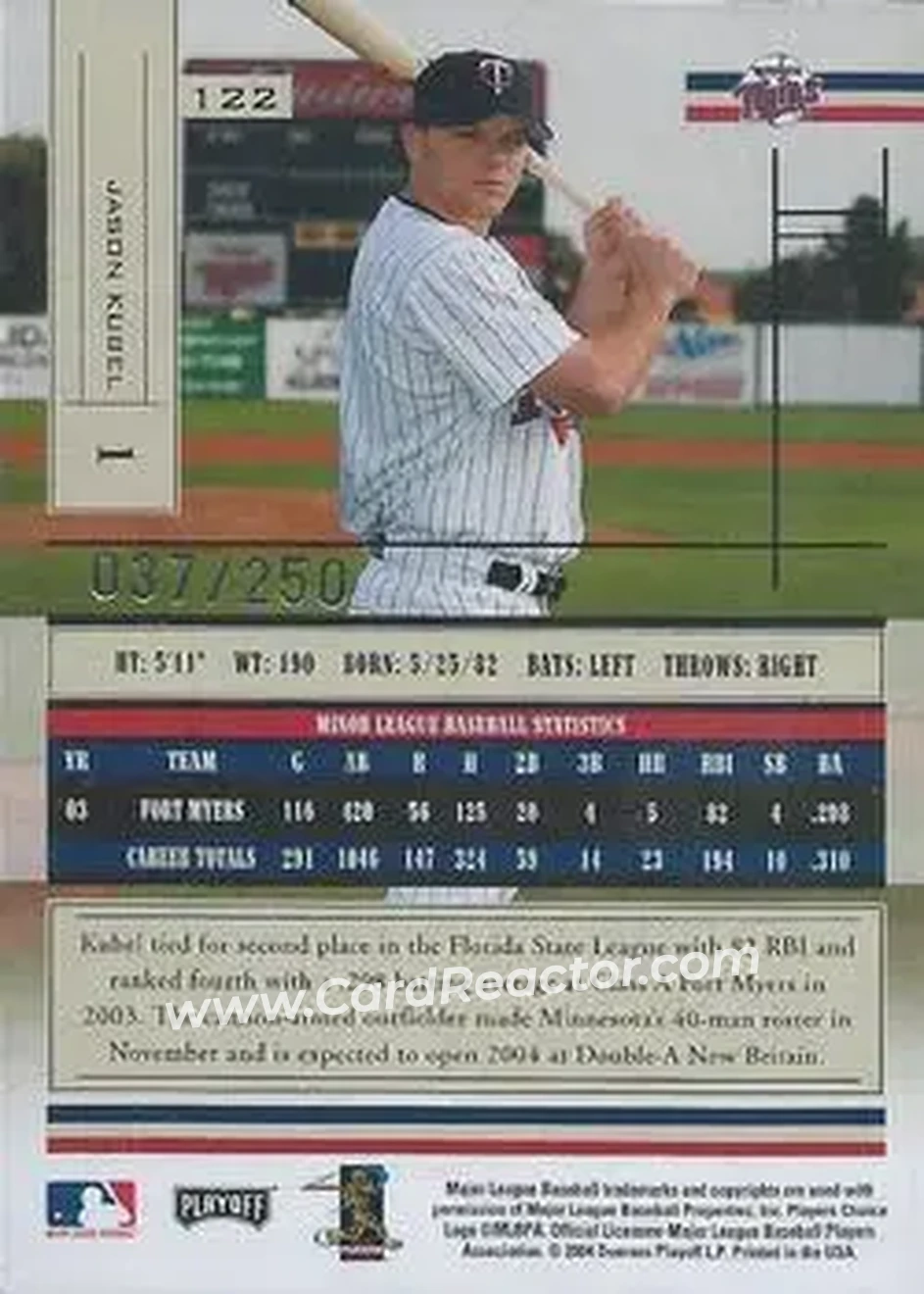 2004 Playoff Absolute Memorabilia - Signature Spectrum Silver #122 - Jason Kubel - Minnesota Twins - Back 2004 Playoff Absolute Memorabilia - Signature Spectrum Silver #122 - Jason Kubel - Minnesota Twins - Back