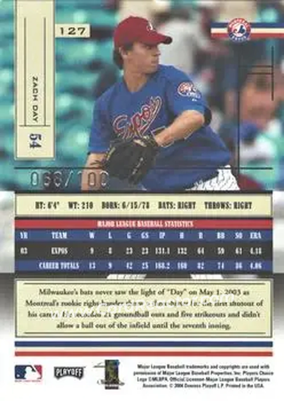 2004 Playoff Absolute Memorabilia - Signature Spectrum Silver #127 - Zach Day - Montreal Expos - Back