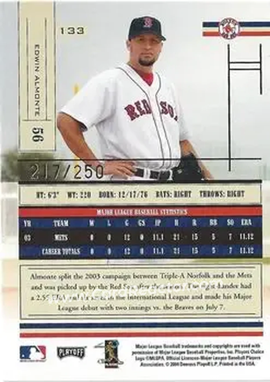 2004 Playoff Absolute Memorabilia - Signature Spectrum Silver #133 - Edwin Almonte - Boston Red Sox - Back