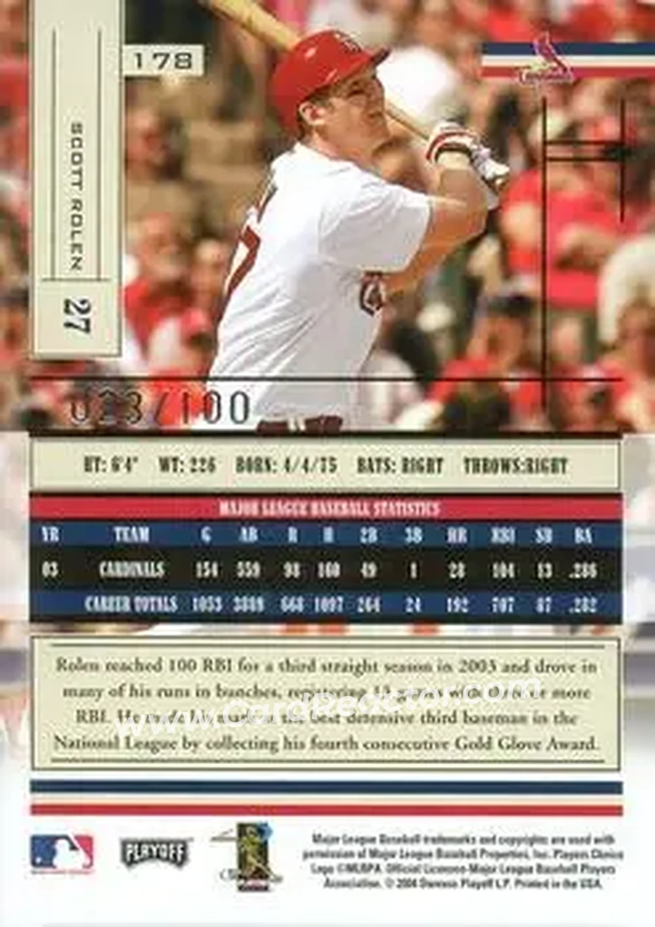 2004 Playoff Absolute Memorabilia - Signature Spectrum Silver #178 - Scott Rolen - St. Louis Cardinals - Back