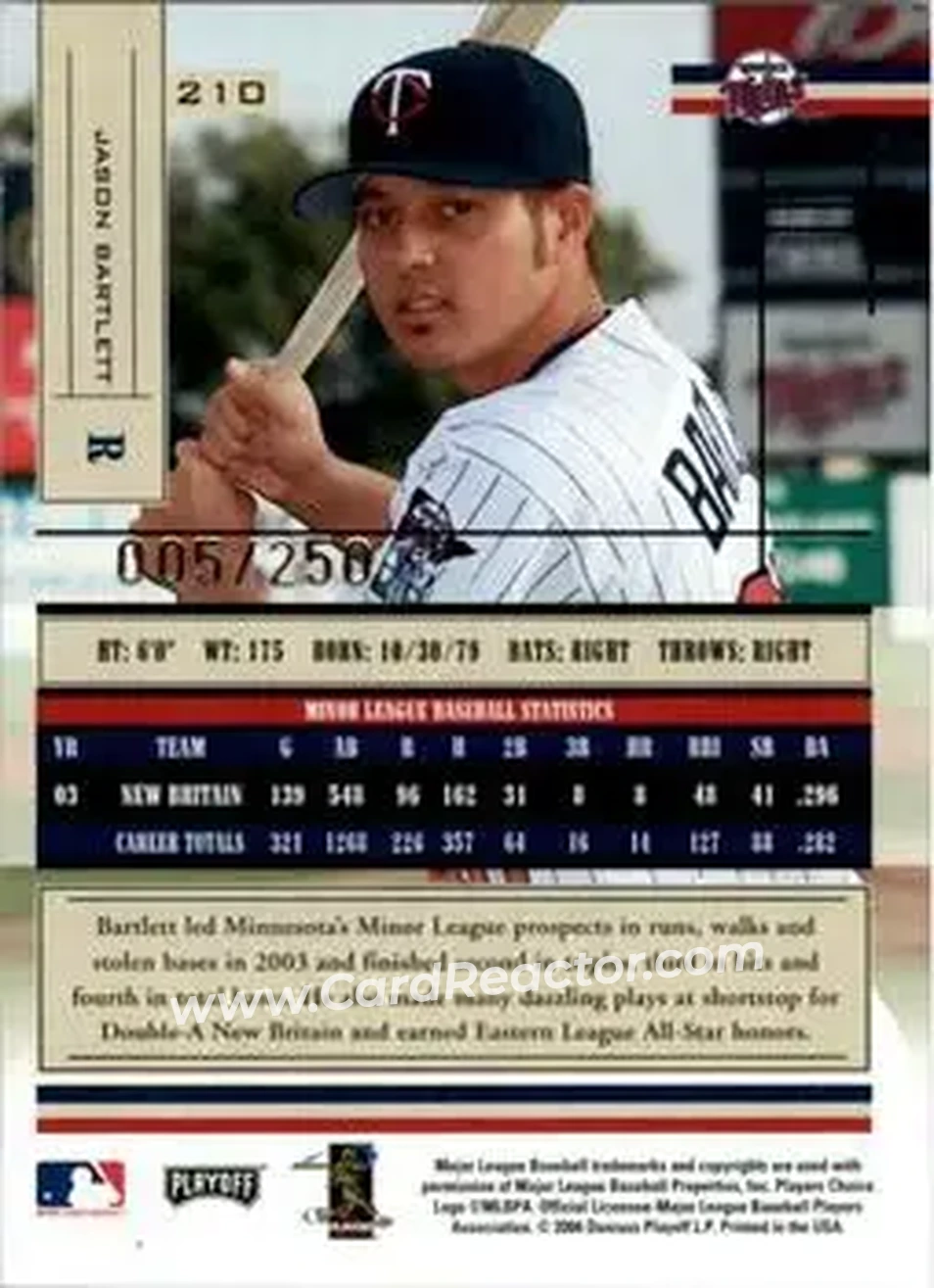 2004 Playoff Absolute Memorabilia - Signature Spectrum Silver #210 - Jason Bartlett - Minnesota Twins - Back