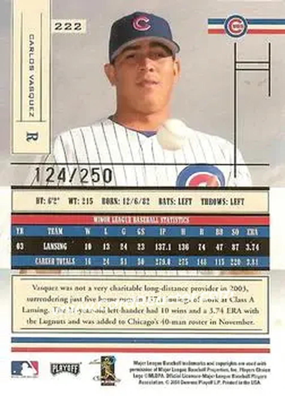 2004 Playoff Absolute Memorabilia - Signature Spectrum Silver #222 - Carlos Vasquez - Chicago Cubs - Back