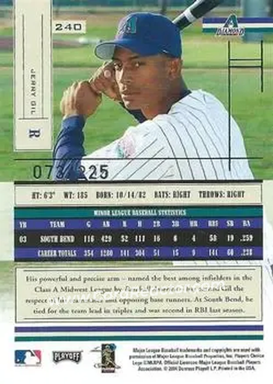 2004 Playoff Absolute Memorabilia - Signature Spectrum Silver #240 - Jerry Gil - Arizona Diamondbacks - Back